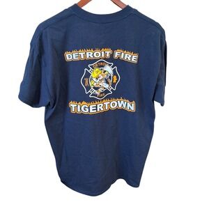 Gildan Detroit Fire Tigertown T-Shirt Navy Blue Mens Short Sleeve Graphic Tee L